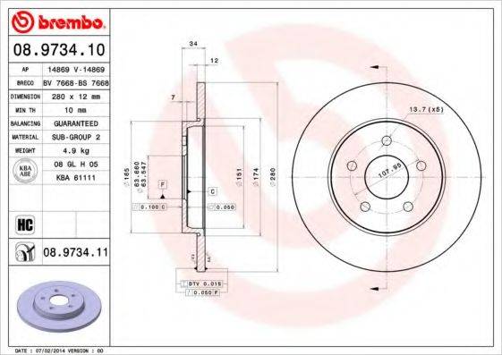 гальмівний диск BREMBO 08.9734.11