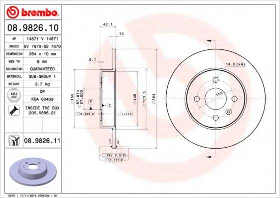 гальмівний диск BREMBO 08.9826.11