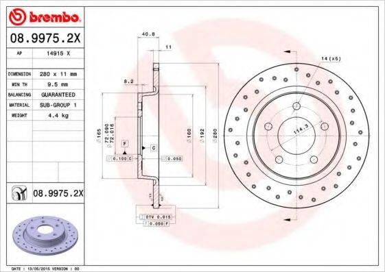 гальмівний диск BREMBO 08.9975.2X