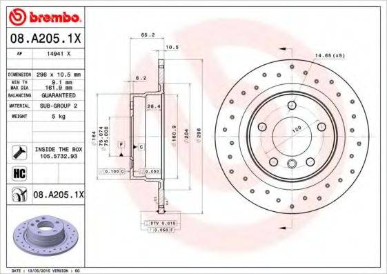 гальмівний диск BREMBO 08.A205.1X