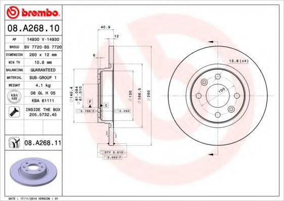 гальмівний диск BREMBO 08.A268.11