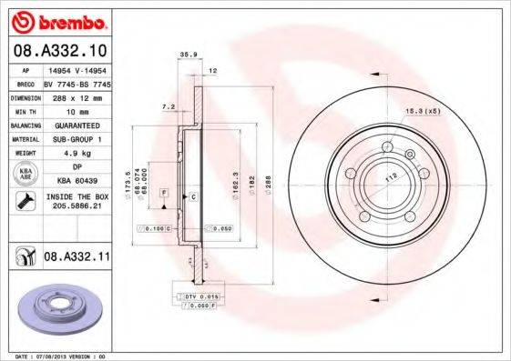 гальмівний диск BREMBO 08.A332.11