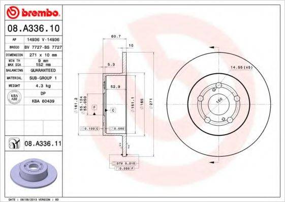 гальмівний диск BREMBO 08.A336.11