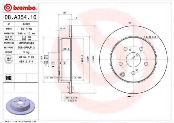 гальмівний диск BREMBO 08.A354.10