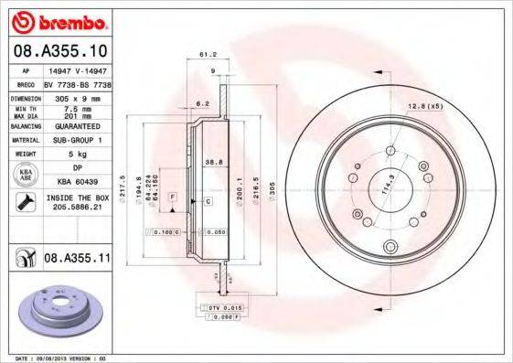 гальмівний диск BREMBO 08.A355.11