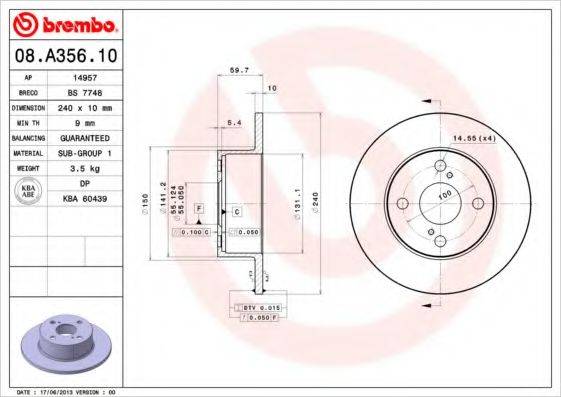 гальмівний диск BREMBO 08.A356.10