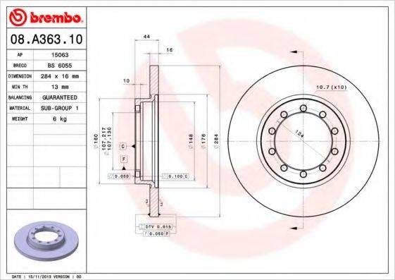 гальмівний диск BREMBO 08.A363.10