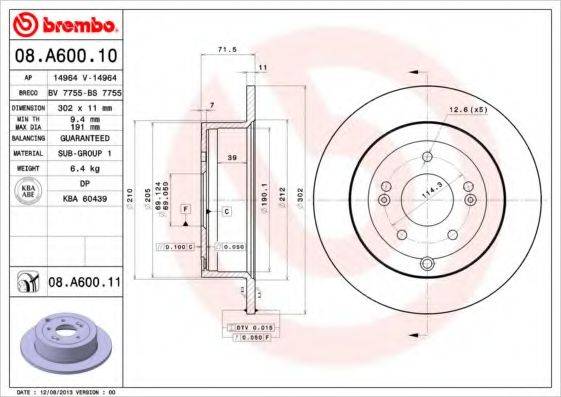 гальмівний диск BREMBO 08.A600.11