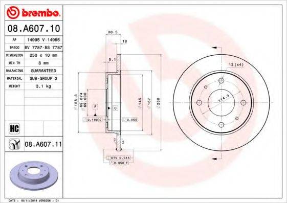 гальмівний диск BREMBO 08.A607.11