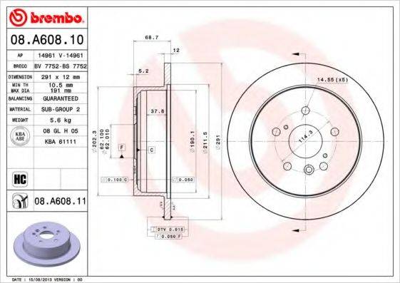 гальмівний диск BREMBO 08.A608.11