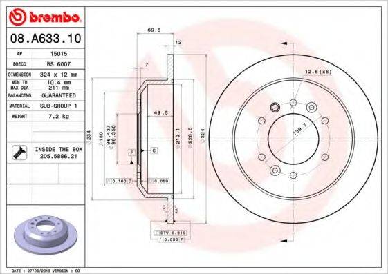 гальмівний диск BREMBO 08.A633.10