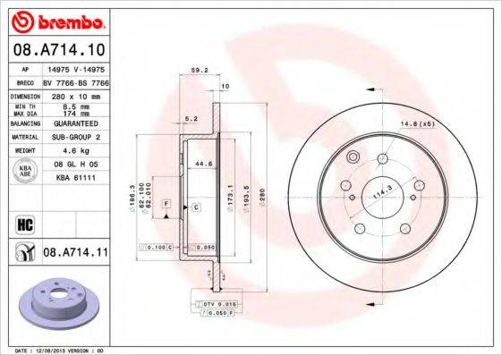 гальмівний диск BREMBO 08.A714.11