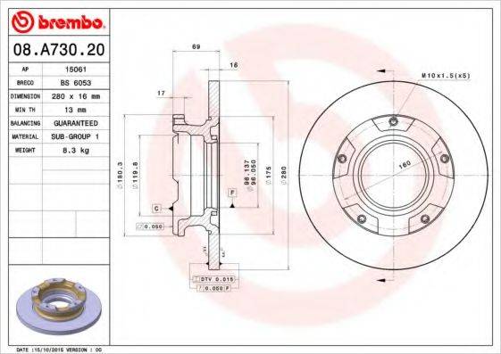 гальмівний диск BREMBO 08.A730.20