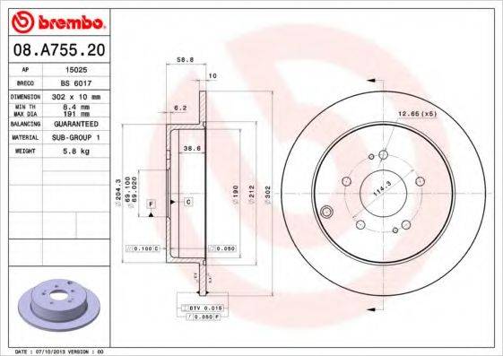 гальмівний диск BREMBO 08.A755.20