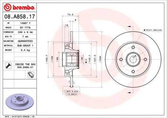 гальмівний диск BREMBO 08.A858.17