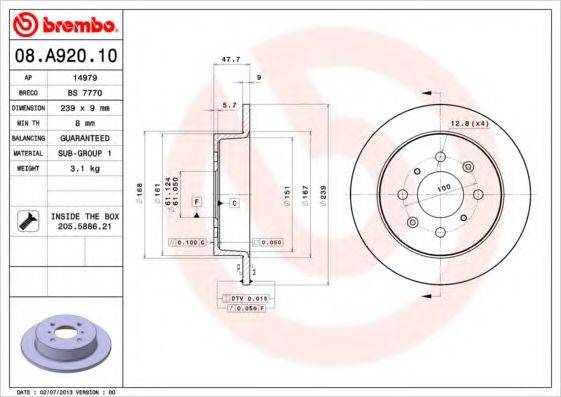 гальмівний диск BREMBO 08.A920.10