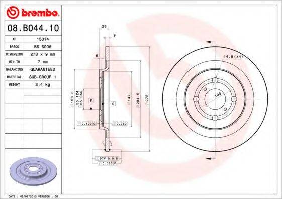 гальмівний диск BREMBO 08.B044.10