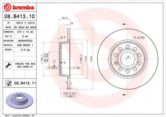 гальмівний диск BREMBO 08.B413.11