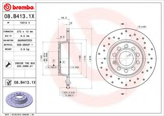 гальмівний диск BREMBO 08.B413.1X