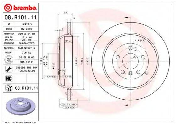 гальмівний диск BREMBO 08.R101.11