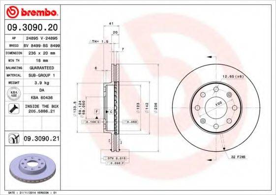 гальмівний диск BREMBO 09.3090.20