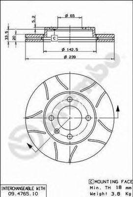 гальмівний диск BREMBO 09.4765.75