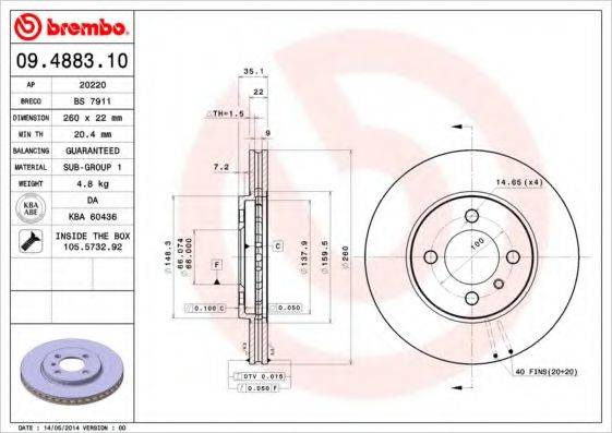 гальмівний диск BREMBO 09.4883.10