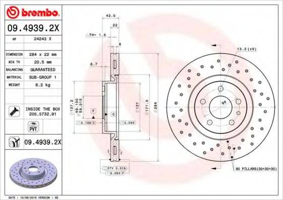 гальмівний диск BREMBO 09.4939.2X