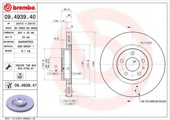 гальмівний диск BREMBO 09.4939.40