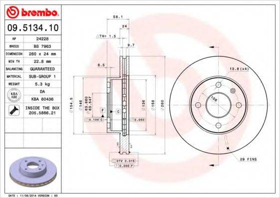 гальмівний диск BREMBO 09.5134.10