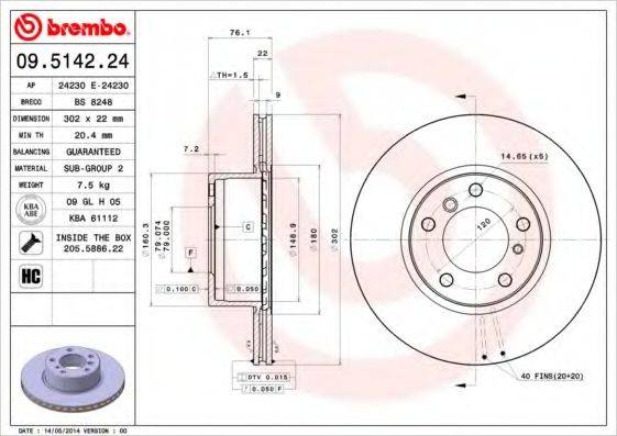 гальмівний диск BREMBO 09.5142.24