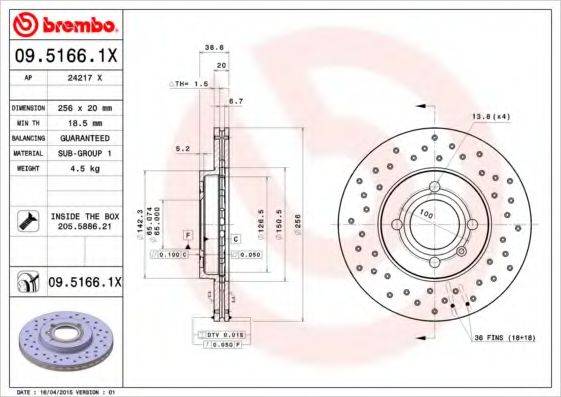 гальмівний диск BREMBO 09.5166.1X