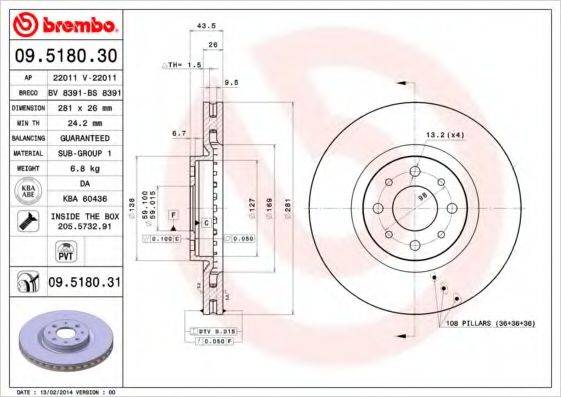 гальмівний диск BREMBO 09.5180.31