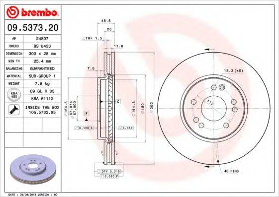 гальмівний диск BREMBO 09.5373.20