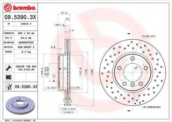 гальмівний диск BREMBO 09.5390.3X