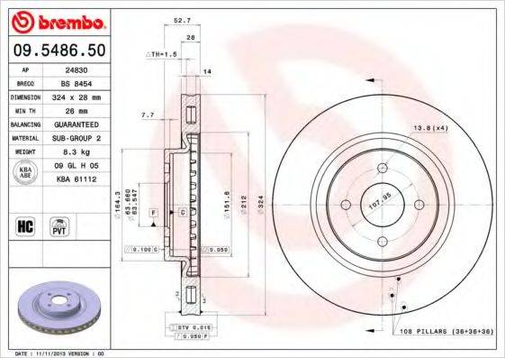 гальмівний диск BREMBO 09.5486.50