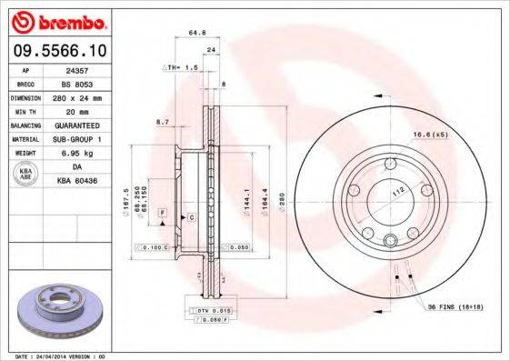 гальмівний диск BREMBO 09.5566.10