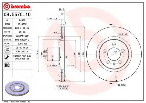 гальмівний диск BREMBO 09.5570.10