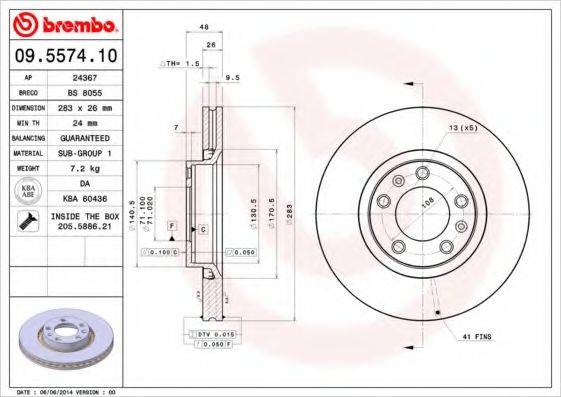 гальмівний диск BREMBO 09.5574.10