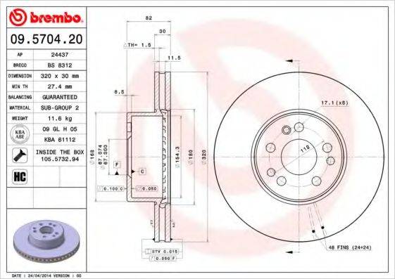 гальмівний диск BREMBO 09.5704.20