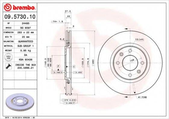 гальмівний диск BREMBO 09.5730.10