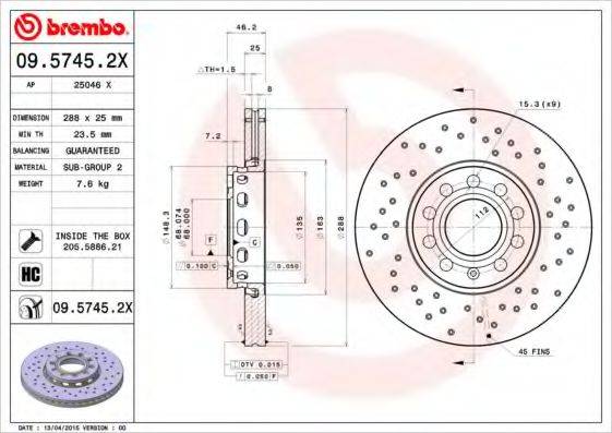 гальмівний диск BREMBO 09.5745.2X