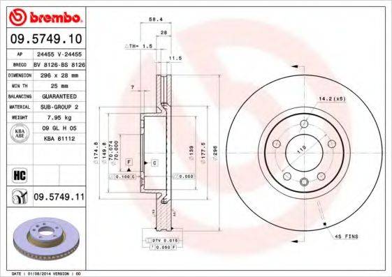 гальмівний диск BREMBO 09.5749.11