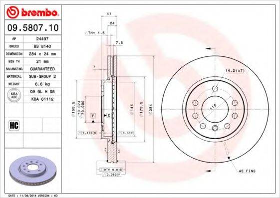 гальмівний диск BREMBO 09.5807.10