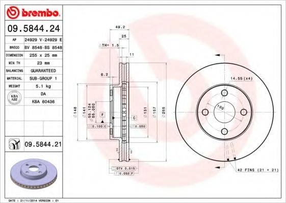 гальмівний диск BREMBO 09.5844.21