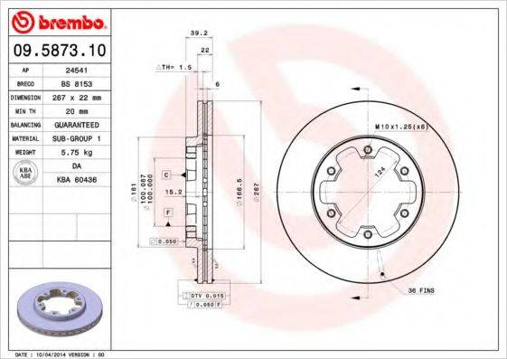 гальмівний диск BREMBO 09.5873.10