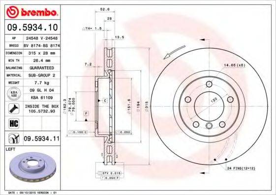 гальмівний диск BREMBO 09.5934.11