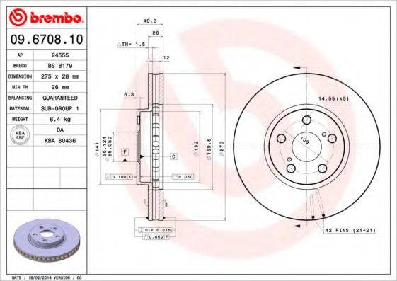 гальмівний диск BREMBO 09.6708.10