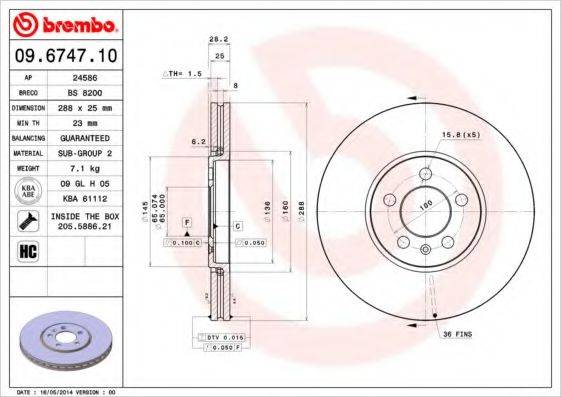 гальмівний диск BREMBO 09.6747.10