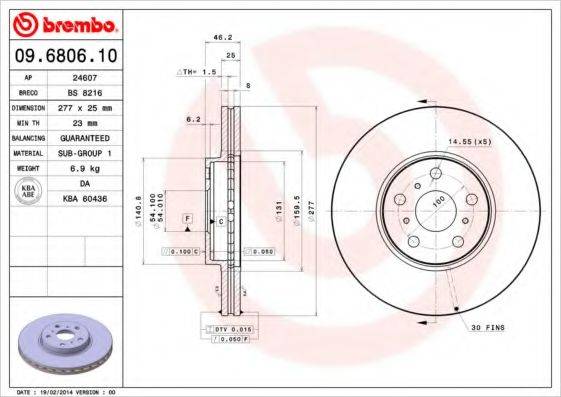 гальмівний диск BREMBO 09.6806.10